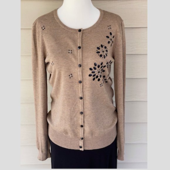 Debbie Morgan Sweaters - Debbie Morgan Jeweled Cardigan Sweater Suede Brown Size M
